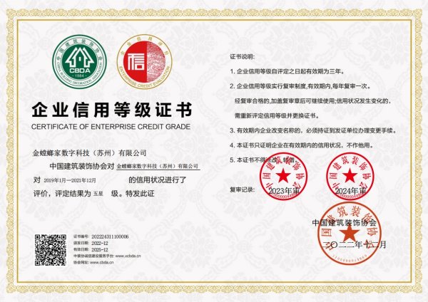 大旗策略 金螳螂家荣获中国建筑装饰协会企业信用AAAAA级认证